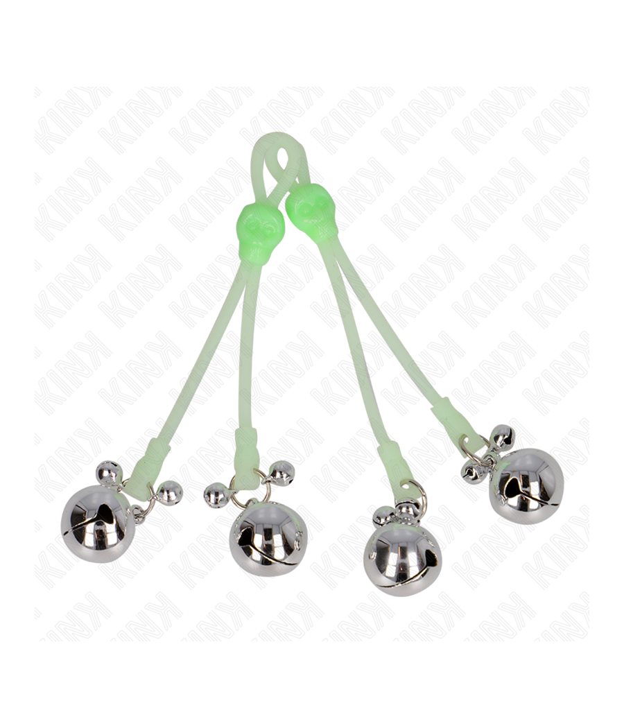 KINK - PINZE PER CAPEZZOLI TESCHIO LUMINOSO CON ANELLO CAMPANE REGOLABILI VERDE/ARGENTO