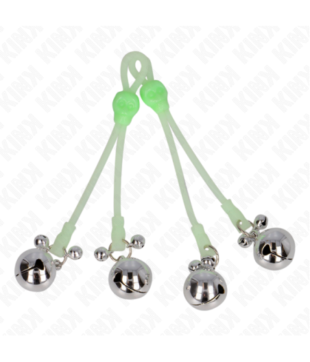 KINK - PINZE PER CAPEZZOLI TESCHIO LUMINOSO CON ANELLO CAMPANE REGOLABILI VERDE/ARGENTO