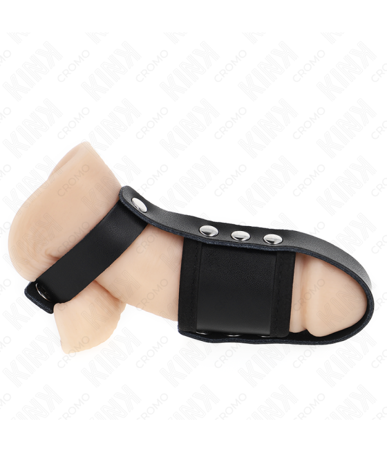 KINK - ANELLO PER GABBIA PER PENE IN PELLE CON CINTURINO DIVISORE PER PALLINE RIVESTITO REGOLABILE