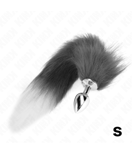 KINK - PLUG ANALE TAGLIA S 7 X 3 CM CON CODA SINTETICA 40 CM GRIGIO E BIANCO