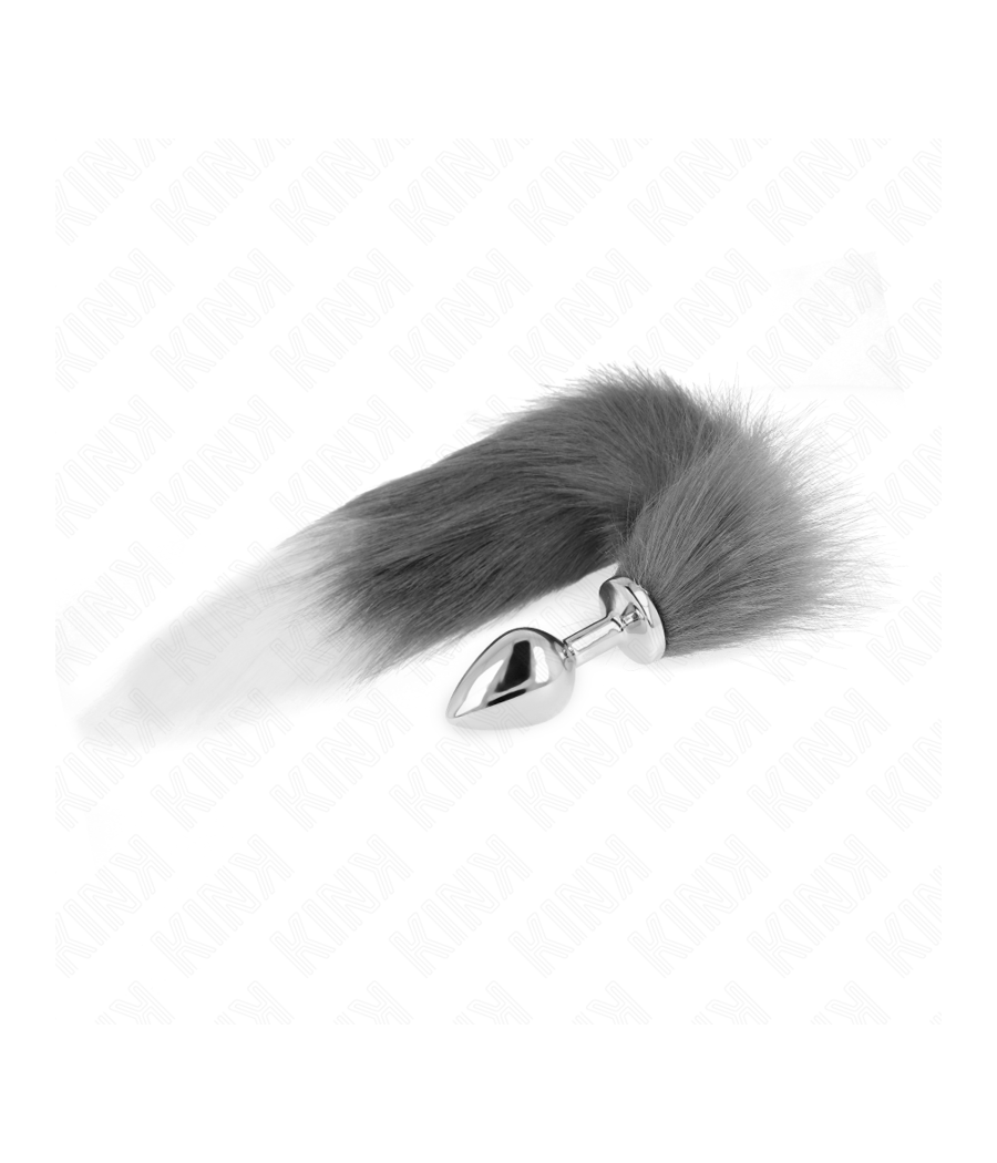 KINK - PLUG ANALE MISURA M 8 X 3,5 CM CON CODA SINTETICA 40 CM GRIGIO E BIANCO