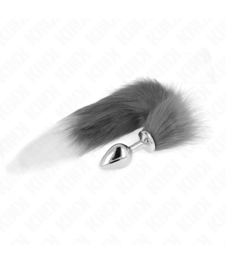 KINK - PLUG ANALE MISURA M 8 X 3,5 CM CON CODA SINTETICA 40 CM GRIGIO E BIANCO