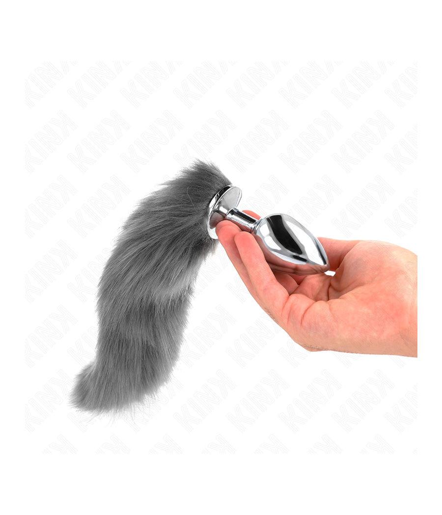 KINK - PLUG ANALE L 10 X 4 CM CON CODA SINTETICA 40 CM GRIGIO E BIANCO