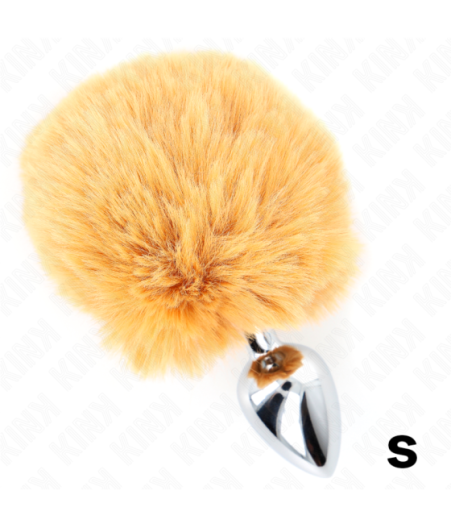 KINK - SPINA IN ACCIAIO INOSSIDABILE 7 x 3 CM CON CODA DI CONIGLIO IN ECOPELLICCIA BEIGE 8 CM