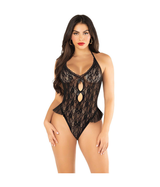 LEG AVENUE - BODY CON FIOCCO E VOLANT NERO TAGLIA UNICA