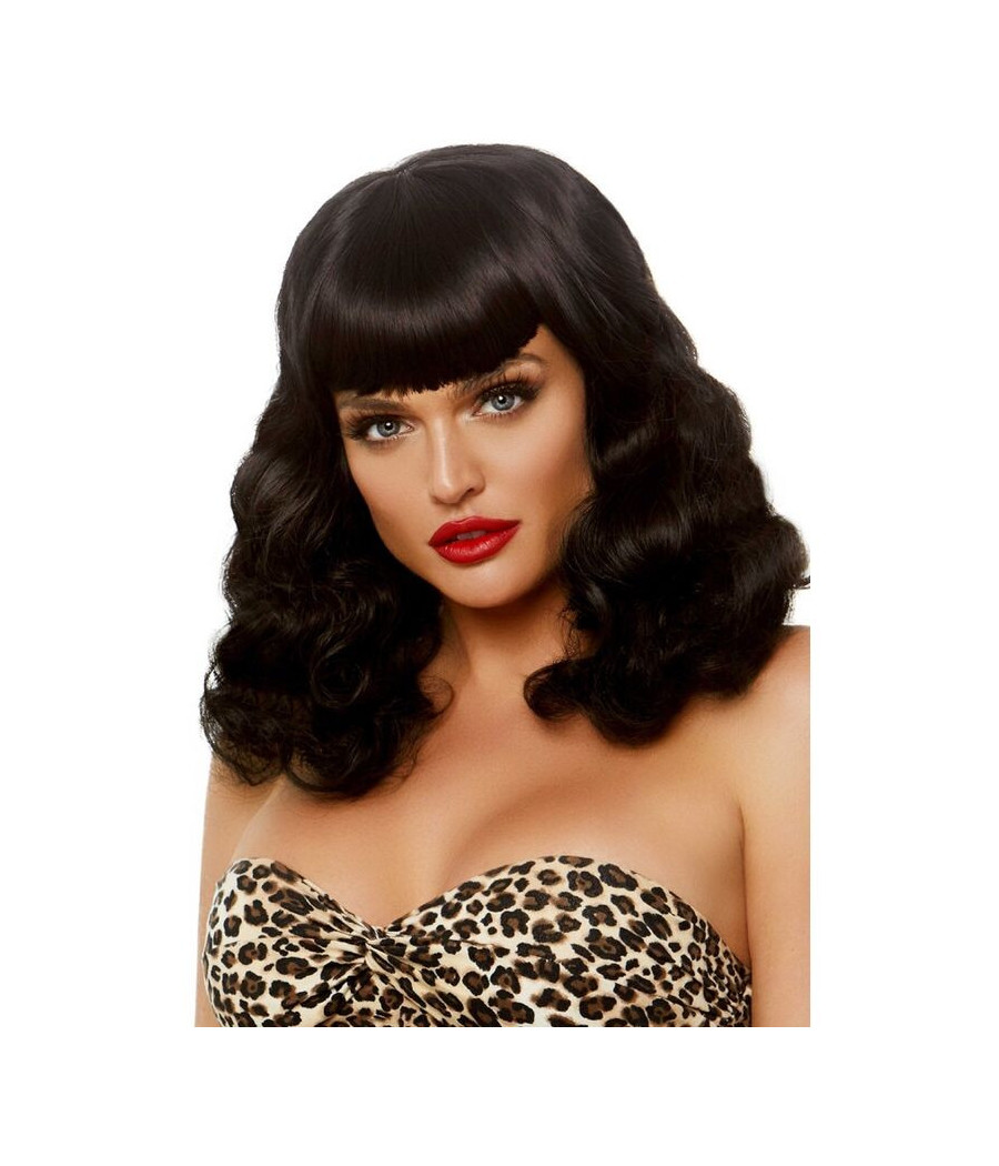 LEG AVENUE - PARRUCCA RETRO RICCIA CON FRANGIA NERA LUMINISCENTE