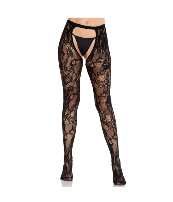 LEG AVENUE - CALZE IN PIZZO ROSA CON SCHIENA APERTA NERE