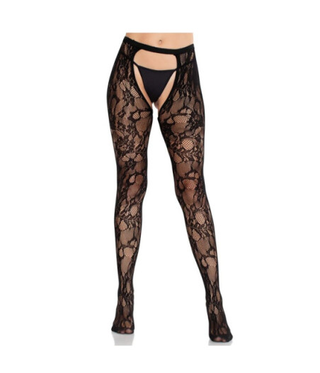 LEG AVENUE - CALZE IN PIZZO ROSA CON SCHIENA APERTA NERE