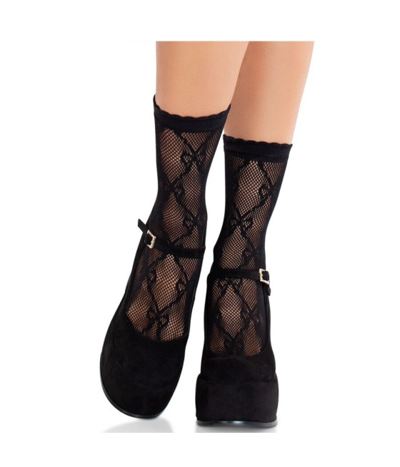 LEG AVENUE - CALZINI IN PIZZO CON FIOCCO IN PIZZO NERO