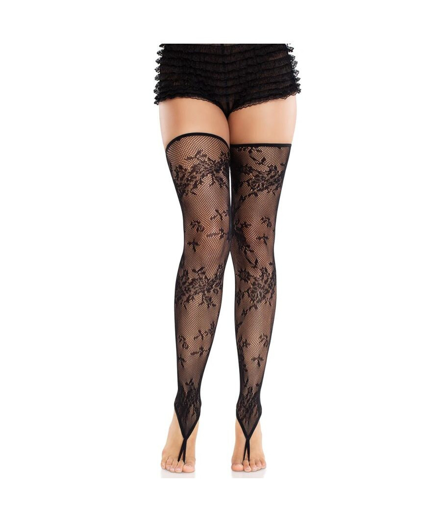 LEG AVENUE - CALZE SENZA PIEDE IN PIZZO FLOREALE NERE