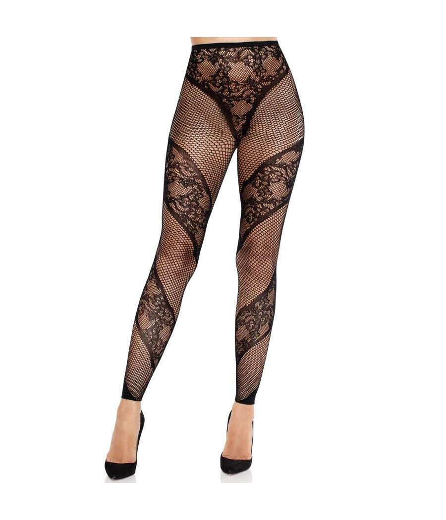 LEG AVENUE - COLLANT SENZA PIEDE IN PIZZO E TRASPARENTE NERO