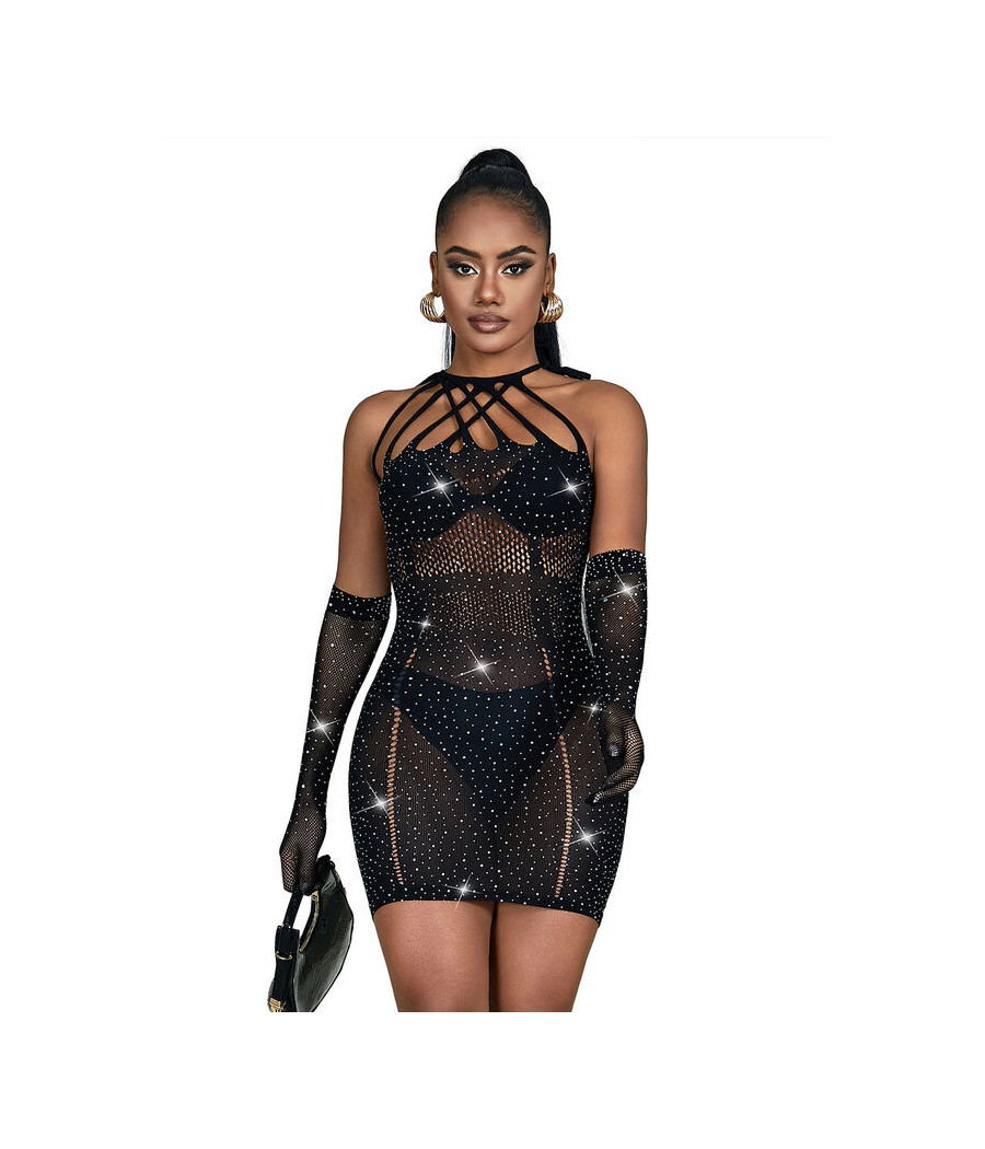 SUBBLIME - 952235 ABITO A RETE CON STRASS NERO TAGLIA UNICA