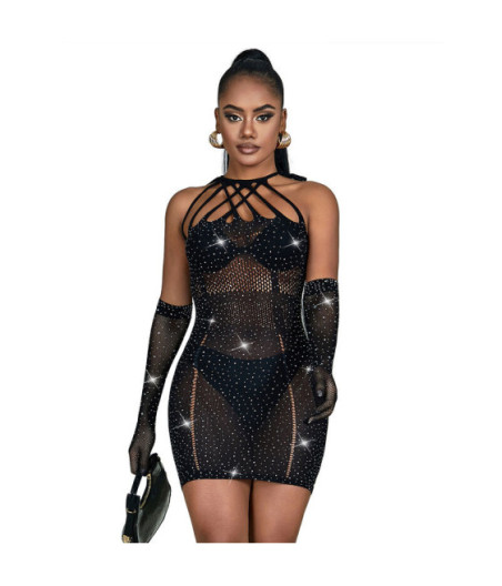 SUBBLIME - 952235 ABITO A RETE CON STRASS NERO TAGLIA UNICA