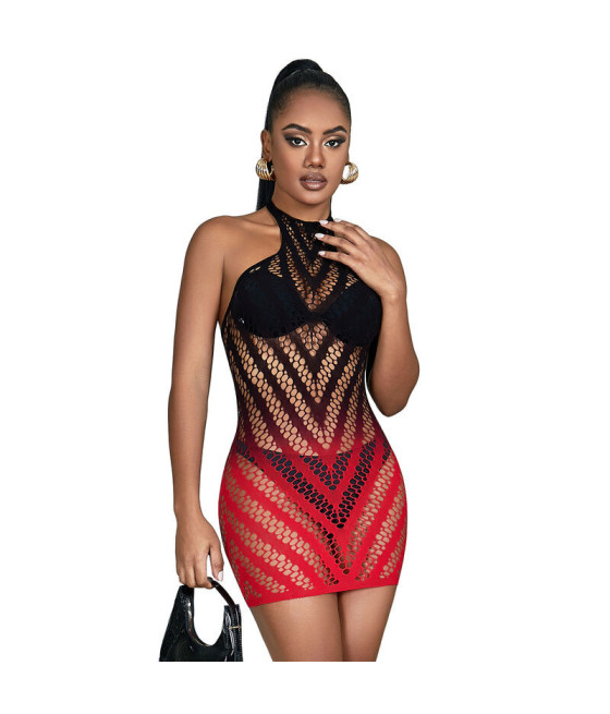 SUBBLIME - 952242 VESTITO ELASTICO A RETE DEGRADATA ROSSO E NERO TAGLIA UNICA