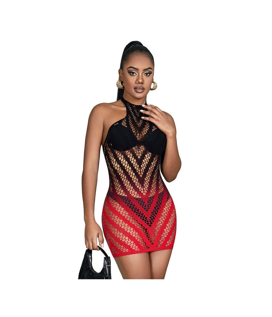 SUBBLIME - 952242 VESTITO ELASTICO A RETE DEGRADATA ROSSO E NERO TAGLIA UNICA