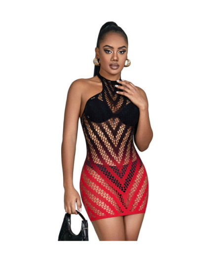 SUBBLIME - 952242 VESTITO ELASTICO A RETE DEGRADATA ROSSO E NERO TAGLIA UNICA