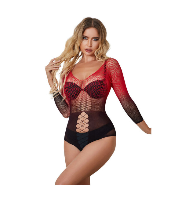 SUBBLIME - 952259 VESTITO ELASTICO A RETE MANICA LUNGA SFUMATO ROSSO E NERO TAGLIA UNICA
