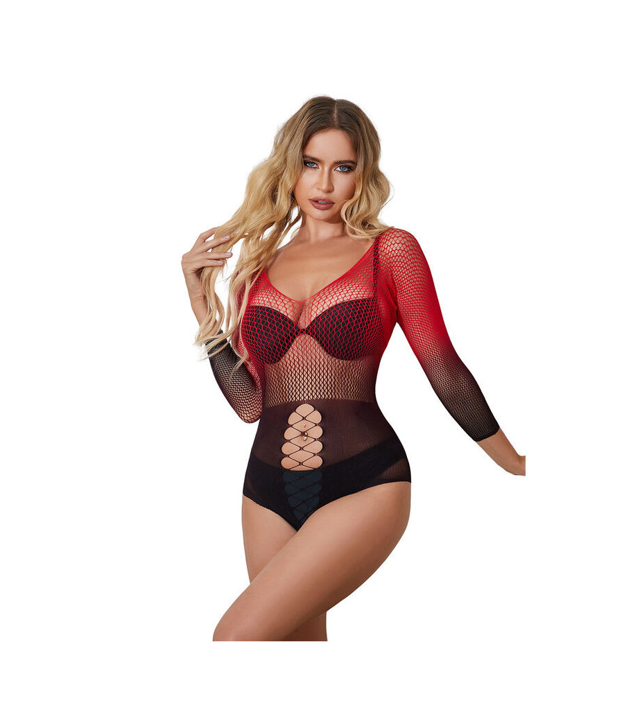 SUBBLIME - 952259 VESTITO ELASTICO A RETE MANICA LUNGA SFUMATO ROSSO E NERO TAGLIA UNICA