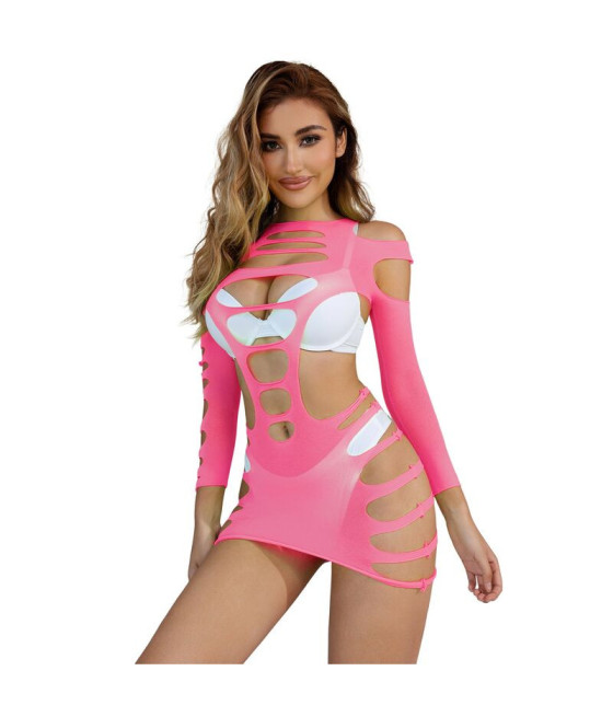 SUBBLIME - 952273 VESTITO ELASTICO A RETE MANICA LUNGA ROSA TAGLIA UNICA