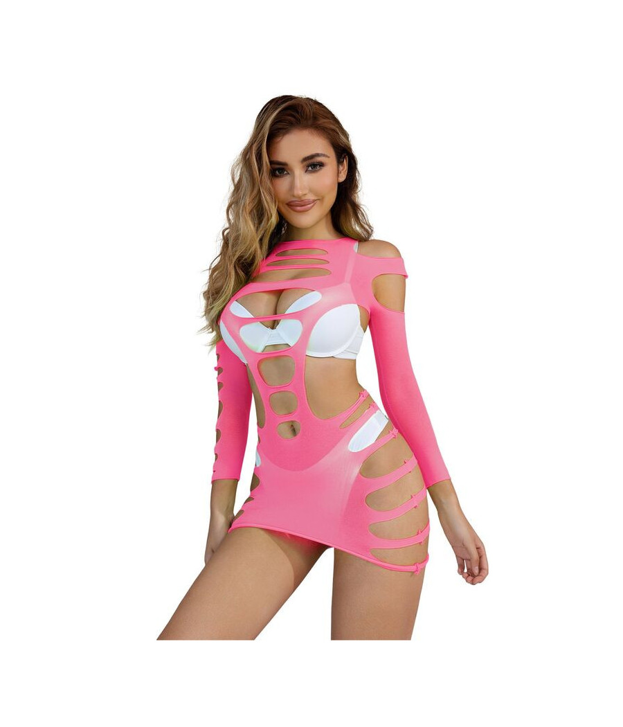 SUBBLIME - 952273 VESTITO ELASTICO A RETE MANICA LUNGA ROSA TAGLIA UNICA