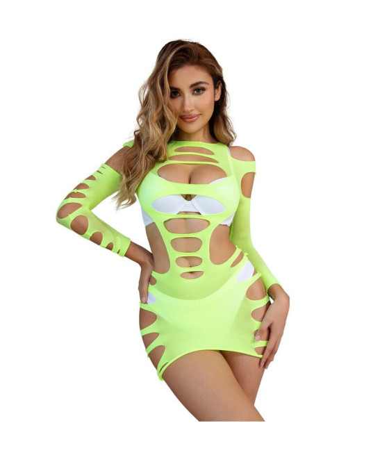 SUBBLIME - 952280 VESTITO ELASTICO A RETE MANICA LUNGA VERDE TAGLIA UNICA
