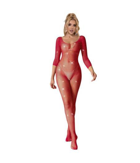 SUBBLIME - 952419 BODYSTOCKING A RETE CON STRASS MANICA LUNGA ROSSO XS/M