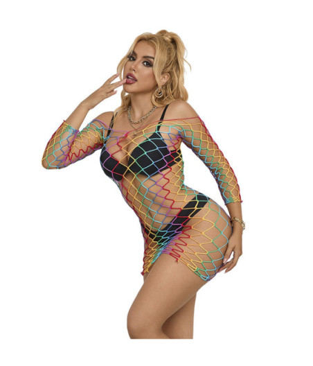 SUBBLIME - 952426 VESTITO A RETE MANICA LUNGA ARCOBALENO TAGLIA UNICA