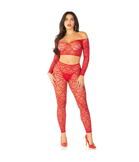 LEG AVENUE - CROP TOP + CALZE ROSSO TAGLIA UNICA