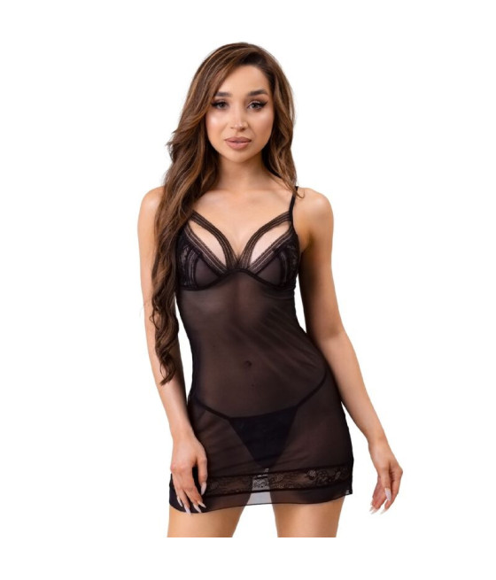 LIVCO CORSETTI FASHION - TIANA LC 20208 CHEMISE + PERIZOMA NERO S/M