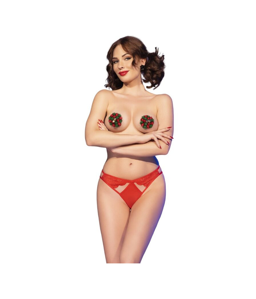 CHILIROSE - CR 4839 SET NATALE COPRI CAPEZZOLI + SLIP ROSSO S/M