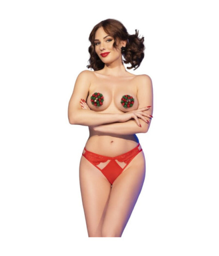 CHILIROSE - CR 4839 SET NATALE COPRI CAPEZZOLI + SLIP ROSSO L/XL