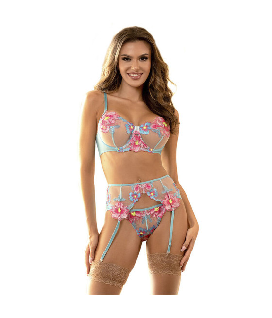 SUBBLIME - 954109 REGGISENO + SLIP CON CINTURA REGGISENO FLOREALE BLU S/M