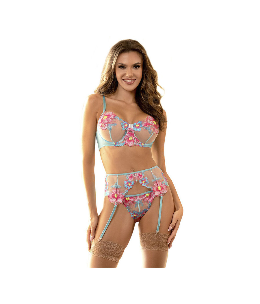 SUBBLIME - 954109 REGGISENO + SLIP CON CINTURA REGGISENO FLOREALE BLU S/M