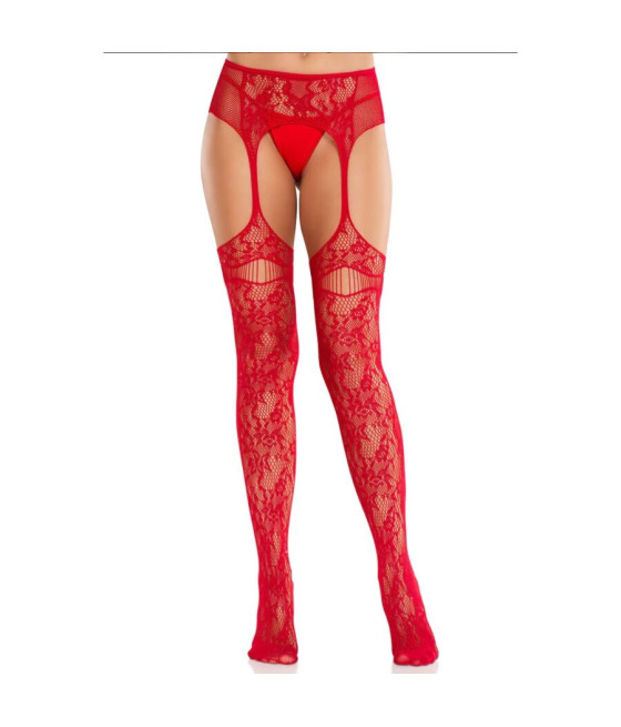 LEG AVENUE - CALZE IN PIZZO CON GIARRETTIERE ROSSE