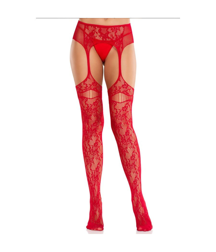 LEG AVENUE - CALZE IN PIZZO CON GIARRETTIERE ROSSE