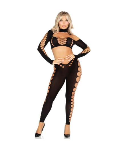 LEG AVENUE - TOP CORTO E LEGGINGS CUT-OUT SENZA CUCITURE NERO