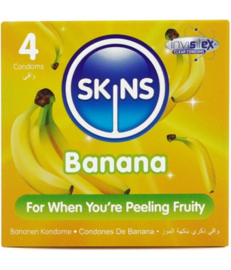 SKINS - PRESERVATIVI BANANA PREMIUM CONFEZIONE DA 4