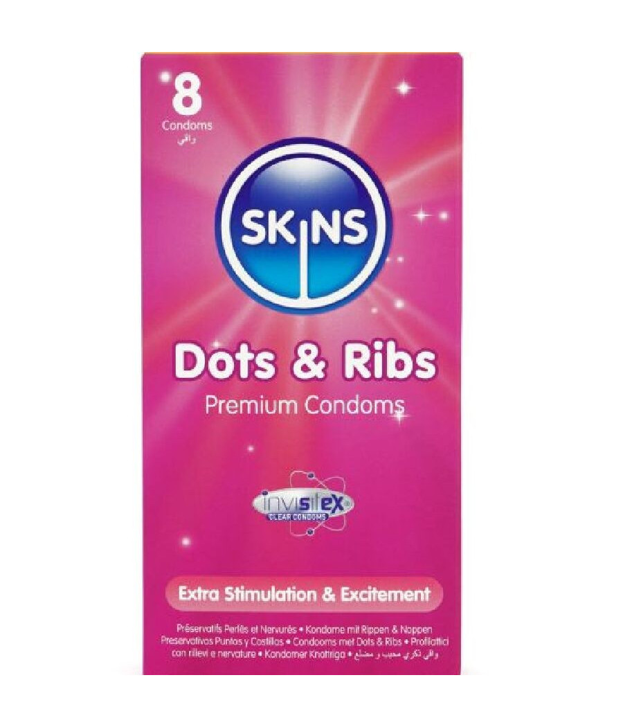 SKINS - DOTS & RIBS PREMIUM CONDOMS CONFEZIONE DA 8