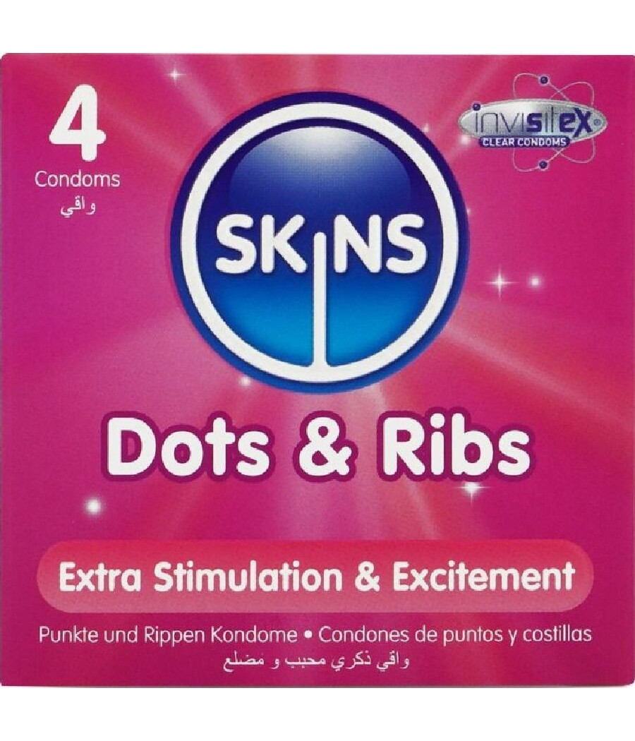 SKINS - DOTS & RIBS PREMIUM CONDOMS CONFEZIONE DA 4