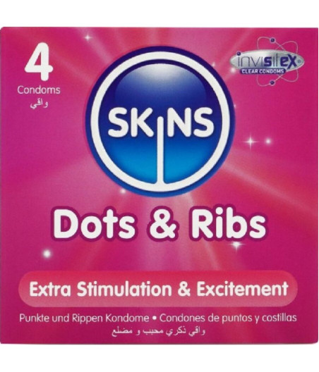 SKINS - DOTS & RIBS PREMIUM CONDOMS CONFEZIONE DA 4