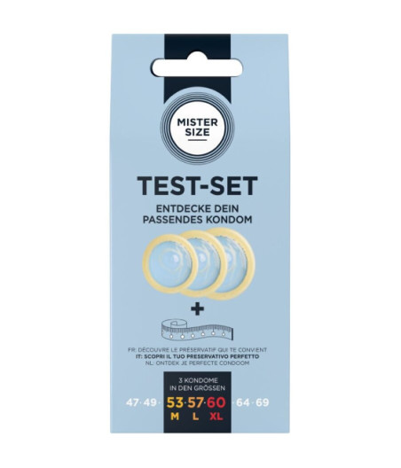 MISTER SIZE - SET DI PROVA 3 PRESERVATIVI DI MISURE DIVERSE + METRO A NASTRO