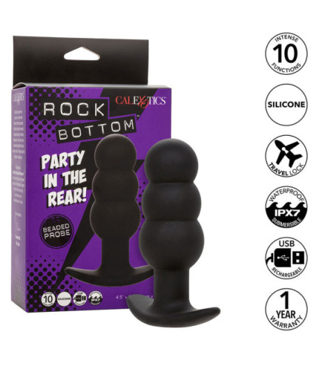 CALEXOTICS - ROCK BOTTOM PERLINE TAPPO ANALE 10 VIBRAZIONI SILICONE NERO