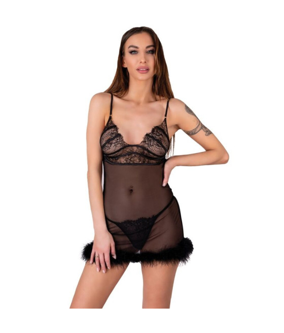 LIVCO CORSETTI FASHION - ZERUNAM SET BABYDOLL + TANGA NEGRO