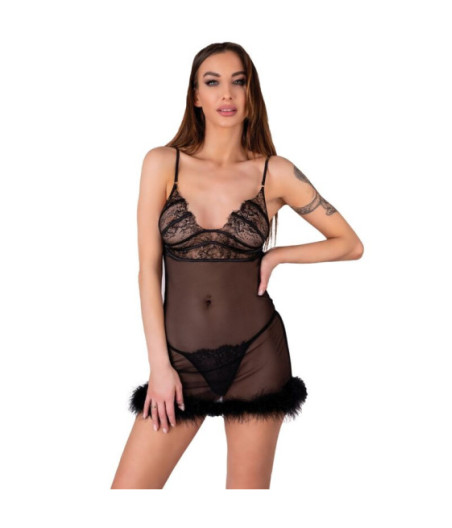 LIVCO CORSETTI FASHION - ZERUNAM SET BABYDOLL + TANGA NEGRO