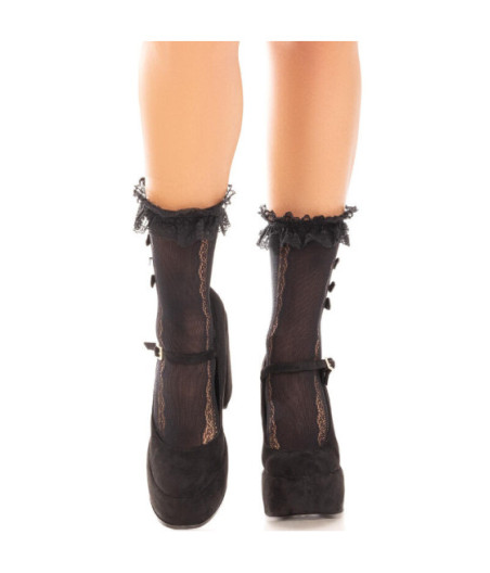 LEG AVENUE - MEDIAS TOBILLERAS CON VOLANTES NEGRO