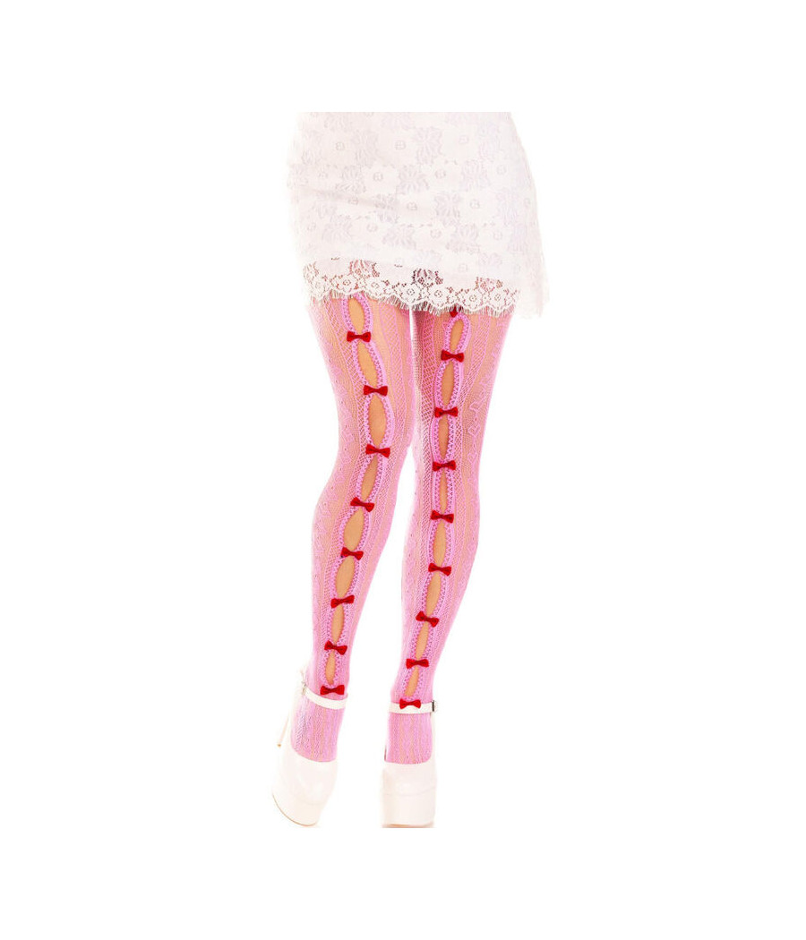 LEG AVENUE - MEDIAS CON ABERTURAS CORAZON & LAZOS ROSA