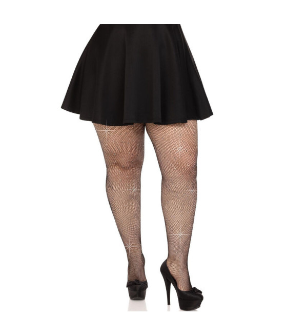 LEG AVENUE - MEDIAS REJILLA CRISTALIZADA NEGRO PLUS SIZE