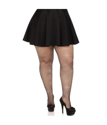 LEG AVENUE - MEDIAS REJILLA CRISTALIZADA NEGRO PLUS SIZE