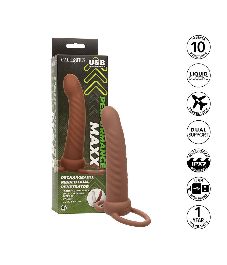 CALEXOTICS - MAXX RIBBED DUAL PENETRATOR 10 VIBRAZIONI MARRONE