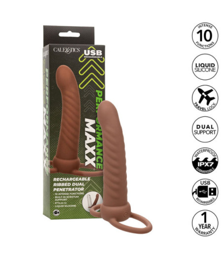 CALEXOTICS - MAXX RIBBED DUAL PENETRATOR 10 VIBRAZIONI MARRONE